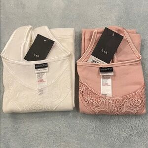 New! Esmara Lace Trim Tank /Camisoles- White & Blush (Set of 2)